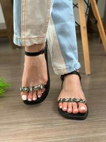 Women Flat Sandals - Negro - Ver 4