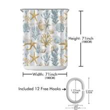 1入組印花淋浴簾,防水簾帶12個塑料掛鉤,可機洗,適用於浴室隔斷、浴缸簾、浴室裝飾窗簾 - 彩色 - 查看 2