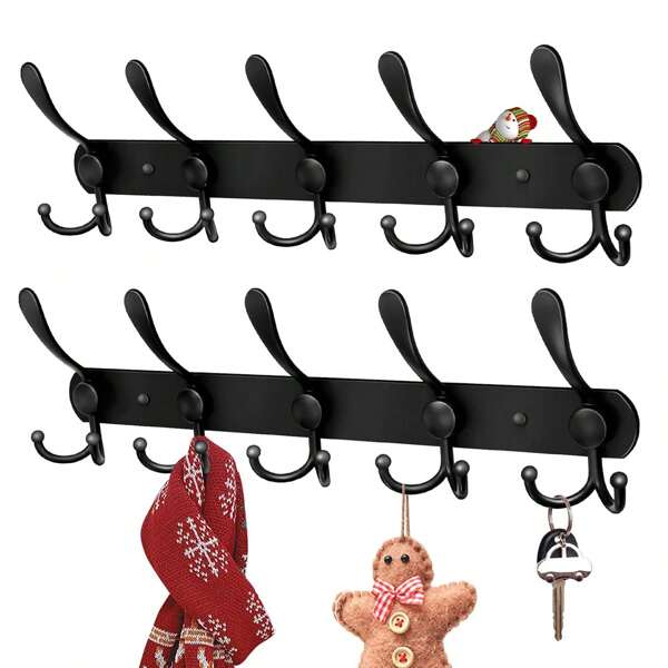 Ganchos de pared sin taladrar/perforables, barras colgantes montadas en la pared - 1 paquete de ganchos de ropa de acero inoxidable - Ganchos montados en la pared de gran resistencia - Para sombreros, toallas, batas, chaquetas, estanterías de entrada del baño