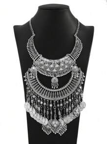 Vintage Coin Multi-Layer Tassel Necklace For Women Casual Party Dance Accessories Collarbone Chain Sweater Chain - Silver - View 2