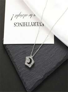 1pc Starry Rhinestone Studded Pendant Women's Six-Pointed Star Collarbone Necklace, Stainless Steel Chain Geometric Pentagram Delicate Necklace For Daily Wear Or Friend Gift