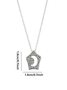 1pc Starry Rhinestone Studded Pendant Women's Six-Pointed Star Collarbone Necklace, Stainless Steel Chain Geometric Pentagram Delicate Necklace For Daily Wear Or Friend Gift