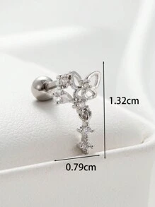 Toppiercing 1 件简约时尚铜镶嵌锆石镂空心形和蝴蝶形不锈钢软骨穿孔耳骨钉情人节 - 銀色 - 查看 4