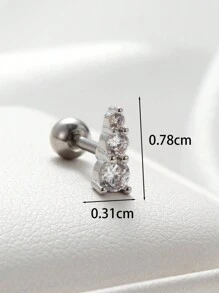 Toppiercing 1 件简约时尚铜镶嵌锆石镂空心形和蝴蝶形不锈钢软骨穿孔耳骨钉情人节 - 銀色 - 查看 3