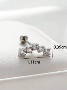 Toppiercing 1 件简约时尚铜镶嵌锆石镂空心形和蝴蝶形不锈钢软骨穿孔耳骨钉情人节 - 銀色 - 查看 5