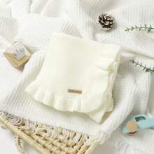 1pc Comfortable Soft Knit Baby Swaddle Blanket With Ruffle & Lace Decoration Love Valentine - White - View 4