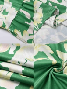 Vestidos largos de mujer elegantes de playa, con Tirantes ajustables y estampado floral y plantas tropical,vestidos frescos casuales Sexy  para dama fiesta, Faldas Mujer Largas Elegantes, vestidos de novia primavera y Verano - Verde - Ver 3