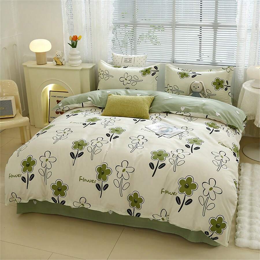 Bộ 4 sản phẩm chải lông thân thiện với da; Bộ vỏ chăn lông vũ cashmere theo chủ đề cây tươi (không có ruột) - Vần hoa mực - Xem 1