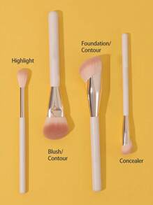 臉部化妝刷,1個角度遮瑕和粉底刷,實木手柄,適用於遮蓋粉刺,黑眼圈,眼影刷 - 米色 - 查看 3