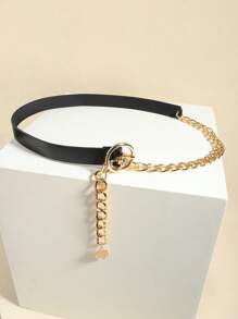 秋季新品金属链与PU皮革复合女士腰带，可搭配西装衬衫，百搭装饰腰链万圣节夏季，学校秋季，秋季，万圣节 - 黑色 - 查看 9