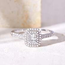 母親節主題珠寶,韓國風格長方形水晶＆黃色立方氧化鋯雙色鑽石婚戒,新娘手飾 - 白色 - 查看 8