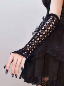 Liên hoan âm nhạc Hoặc Tối Buổi tiệc Đàn hồi Dài Lưới Găng tay Với Xu hướng: Cắt giảm Và Rách Hố Thiết kế - Nhiều màu - Xem 5