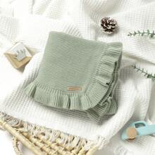 1pc Comfortable And Soft Knitted Baby Swaddle Blanket With Ruffle And Floral Edges Love Valentine - Mint Green - View 3