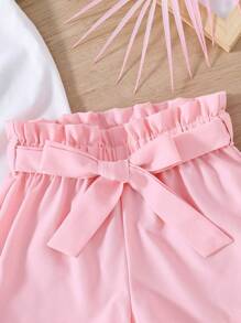 青少女卡通角色背部印花短袖上衣和紙袋腰短褲 - 粉色 - 查看 6