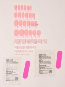 48入組粉色法式指甲&腳趾甲套裝，短款假手指腳趾甲貼片，膠水貼附，裸色正方夏季假腳趾甲，女性美甲用品 - 彩色 - 查看 2
