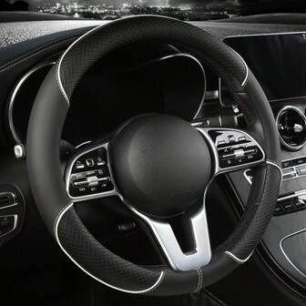 1pc 38cm Universal Car Steering Wheel Cover, Automotive Leather Diamond Quilted Color Block Design Interior Decor
