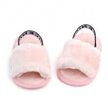 Pantuflas de peluche para bebé, sandalias de bebé con patrón de flor linda, cómodas para todas las estaciones - Rosa - Ver 2