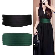 Thắt lưng bản rộng bằng vải thun co giãn đơn giản và cổ điển dành cho nữ, thắt lưng màu trơn gấp cổ điển, phụ kiện đi làm và thanh lịch cho váy & áo khoác Halloween Giáng sinh Mùa hè, Trường học Mùa thu, Mùa thu, Halloween - Loại nút - Xem 3