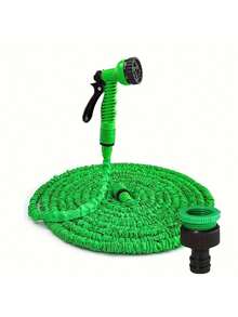Green Telescopic Garden Hose With High-Pressure Water Cleaning Nozzle For Home, Car Wash - Green - View 1