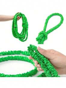 Green Telescopic Garden Hose With High-Pressure Water Cleaning Nozzle For Home, Car Wash - Green - View 7