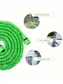Green Telescopic Garden Hose With High-Pressure Water Cleaning Nozzle For Home, Car Wash - Green - View 3