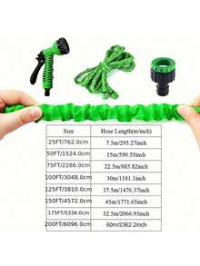 Green Telescopic Garden Hose With High-Pressure Water Cleaning Nozzle For Home, Car Wash - Green - View 2