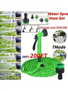 Green Telescopic Garden Hose With High-Pressure Water Cleaning Nozzle For Home, Car Wash - Green - View 5