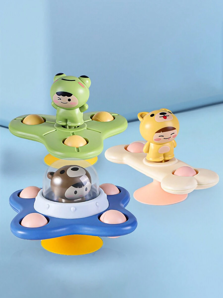 吸盤旋轉玩具，適用於1-2歲男女寶寶，陀螺幼兒玩具12-18個月觸覺安撫，嬰兒桌面吸盤安撫玩具，可愛的第一個生日禮物和旅行沐浴玩具