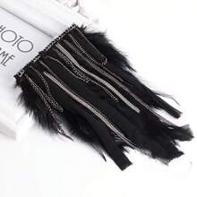 Charretera De Plumas Negras Con Flecos Metálicos, 1 Pieza, Para Puesta En Escena - negro - Ver 2