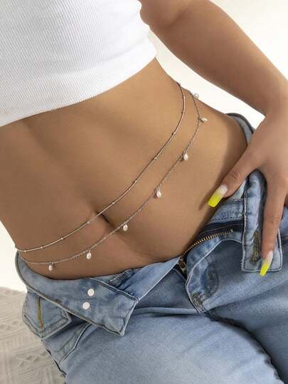 1 قطعة سلسلة خصر مزدوجة الطبقات مرصعة بالخرز عصرية وجذابة، مناسبة لفصول الصيف والخريف وعيد الهالوين