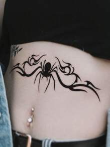 STARTTOOS 1入黑色蜘蛛圖騰圖案刺青貼紙，適用於胸部、腹部或比基尼線臨時身體刺青貼紙 - 黑色 - 查看 5