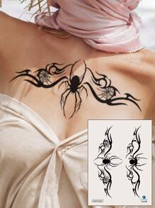 STARTTOOS 1入黑色蜘蛛圖騰圖案刺青貼紙，適用於胸部、腹部或比基尼線臨時身體刺青貼紙 - 黑色 - 查看 2