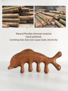 一件海豚形狀檀香木寬齒梳，頭部和面部按摩器工具，多功能按摩和放鬆配件，適用於身體毛刷 - 棕色 - 查看 2