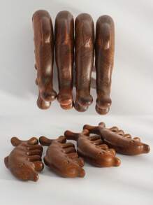 一件海豚形狀檀香木寬齒梳，頭部和面部按摩器工具，多功能按摩和放鬆配件，適用於身體毛刷 - 棕色 - 查看 6