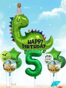 10pcs/Set Happy Birthday Dinosaur Number Star Foil Balloons, - Multicolor - View 8
