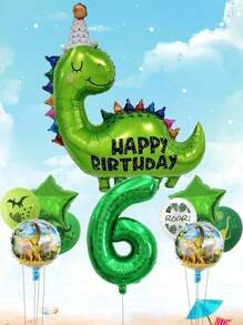 10pcs/Set Happy Birthday Dinosaur Number Star Foil Balloons, - Multicolor - View 9