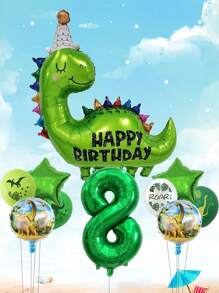 10pcs/Set Happy Birthday Dinosaur Number Star Foil Balloons, - Multicolor - View 11