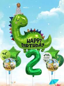 10pcs/Set Happy Birthday Dinosaur Number Star Foil Balloons, - Multicolor - View 6