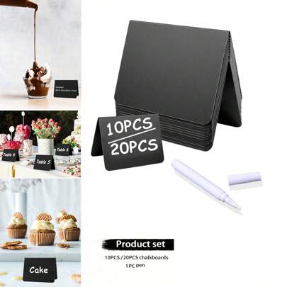 Set (10pcs/20pcs V-Shaped Table Cards + 1 Pen) Desk PVC Signage V-Shaped Price Tag Plastic Label Erasable Small Blackboard Table Card Can Be Used For Wedding Signage Table Number Card Buffet Table Card Price Tag, Message Board, Bakery Hand-Painted Signage + 1 Graffiti Painting Blackboard Pen Table Card With Matching Pen