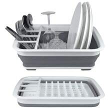 Collapsible Dish Drying Rack Portable Dinnerware Drainer Organizer For Kitchen RV Campers Travel Trailer Space Saving Kitchen Storage Tray - White/Gray - View 1