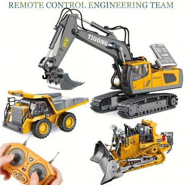 Excavadora de control remoto de 2.4 GHz y 11 canales - Vehículo de construcción RC Bulldozer volquete de aleación con luz y sonido - Regalos de cumpleaños y Navidad (algunas piezas se envían al azar)