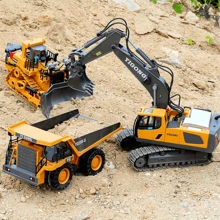 Excavatrice télécommandée 2,4 GHz 11 canaux - Bulldozer RC, camion à benne basculante en alliage avec lumière et son - Cadeaux d'anniversaire et de Noël (certaines pièces sont envoyées au hasard)