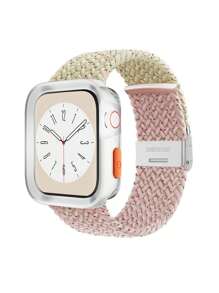 2pcs Cute Multi-Color Woven Nylon Breathable Adjustable Bands & Fashionable Hollow TPU Shockproof Protective Cases, Compatible With Apple Watch 40/41/42/44/45/46/49mm, Compatible With Apple Watch Series Ultra/SE/11/10/9/8/7/6/5/4, Smart Watch Accessories - Multicolor - View 3
