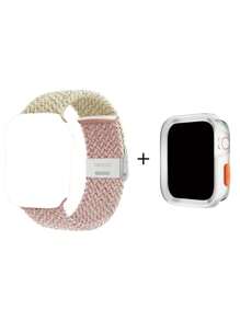 2pcs Cute Multi-Color Woven Nylon Breathable Adjustable Bands & Fashionable Hollow TPU Shockproof Protective Cases, Compatible With Apple Watch 40/41/42/44/45/46/49mm, Compatible With Apple Watch Series Ultra/SE/11/10/9/8/7/6/5/4, Smart Watch Accessories - Multicolor - View 4