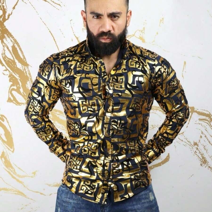 Camisa Estilo Buchón - Negro y oro - Ver 1