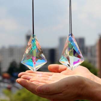 2PCs Prism Crystal Sun Catchers,  Cut Geometric Drop Hanging Suncatchers, Rainbow Maker For Windows, Balcony, Kitchen, Garden Decoration