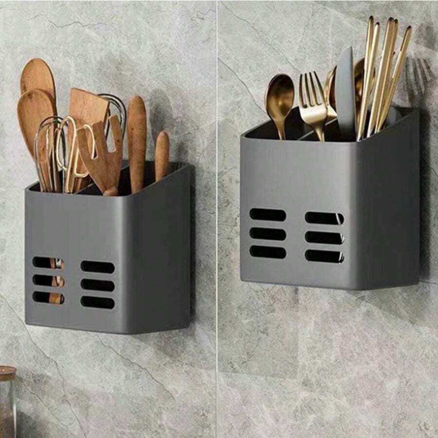 1 kệ lưu trữ treo tường có giỏ thoát nước, thích hợp cho dao kéo, bát đĩa, lược, mỹ phẩm, điều khiển từ xa, bút kẻ mắt, bút mực, bàn chải, dao cạo râu; Thích hợp cho nhà bếp, phòng tắm, phòng vệ sinh, bàn trang điểm, phòng khách, bàn chải đánh răng tiết kiệm không gian, kem đánh răng, lược và hộp đựng mỹ phẩm - màu đen - Xem 1