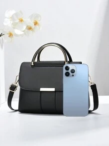 PLANEE Women's Vintage PU Crossbody Bag, Flap Shoulder Bag, Minimalist Style, For Office, Work, Fashionable Women's Shoulder Bag, Fashionable Solid Wallet For Women, A - 黑色 - 查看 4