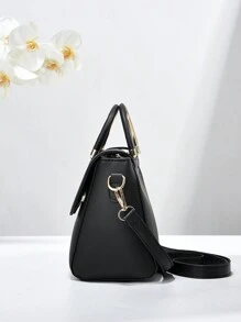 PLANEE Women's Vintage PU Crossbody Bag, Flap Shoulder Bag, Minimalist Style, For Office, Work, Fashionable Women's Shoulder Bag, Fashionable Solid Wallet For Women, A - 黑色 - 查看 5
