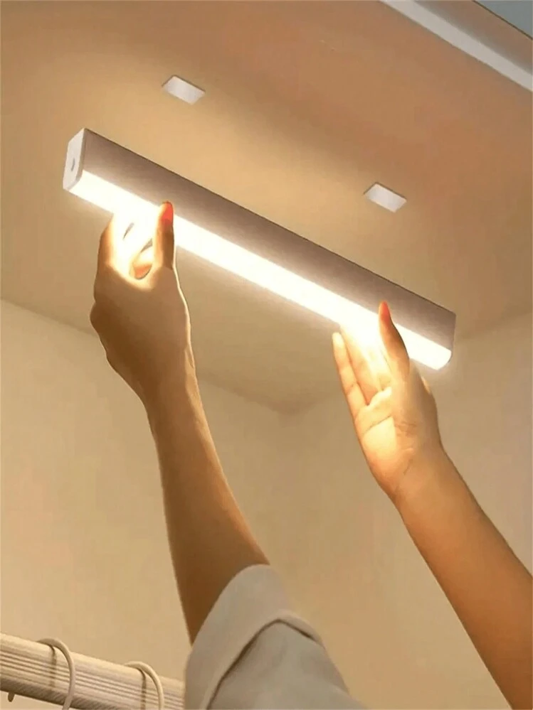1pc Wireless Sensor LED Light Strip, Rechargeable Magnetic Sensor Night Light, Suitable For Cabinet, Corridor, Kitchen, Stairs, Wardrobe And Other Home Decor - White - View 4